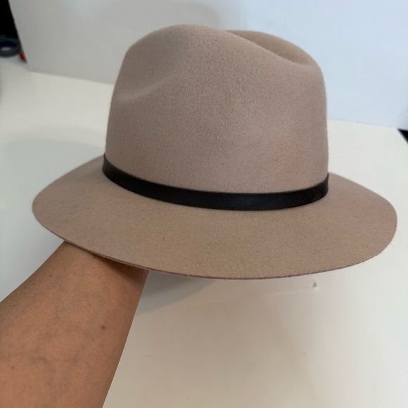 Light Brown 100% Wool Wide Brim Fedora Hat Belted Brim Band - Picture 3 of 6
